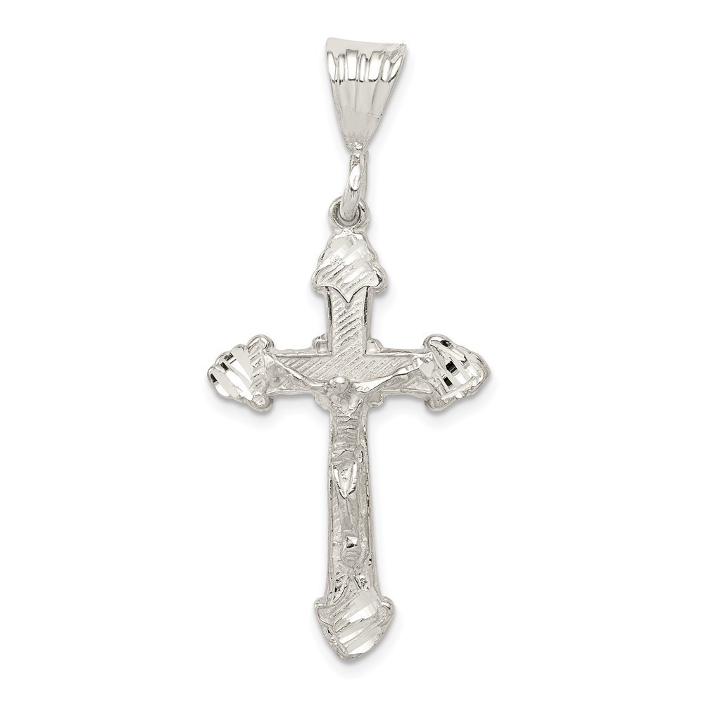 Million Charms 925 Sterling Silver Diamond-Cut Crucifix Necklace Charm Pendant